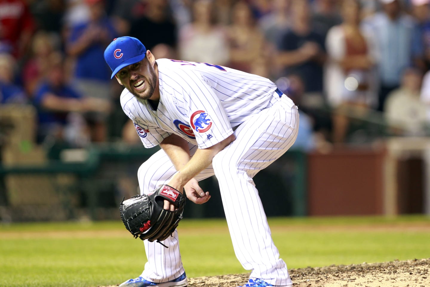 CHICAGO, IL - JULY 05: Chicago Cubs starting pitcher John Lackey (41) wipes  the ball during the game between the Tampa Bay Rays and the Chicago Cubs on  July 5, 2017 at