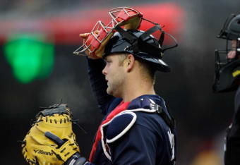 Braves catcher Brian McCann enjoys family time with his 1-year old son,  Colt, before Atlanta's game against the Miami Marlins at Turner Field in  Atlanta, Georgia, Sunday, August 11, 2013. (Photo by