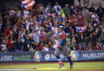 Men's Puerto Rico Baseball Javier Baez Majestic Red 2017 World Baseball  Classic Name & Number T