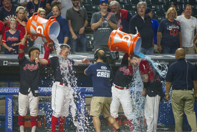 Indians' Brandon Guyer is hit-by-pitch king