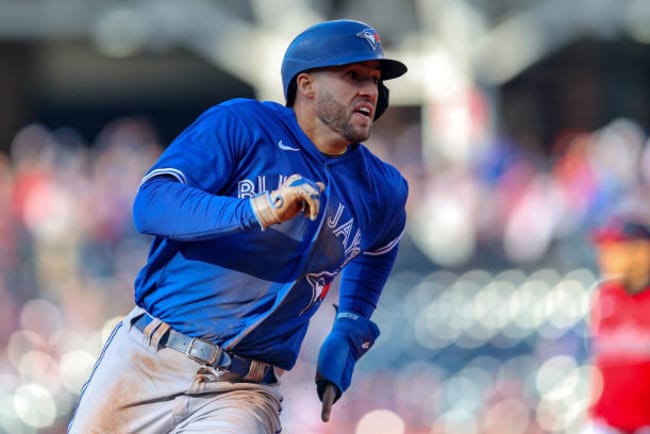 Toronto Blue Jays right fielder George Springer looks on from the News  Photo - Getty Images