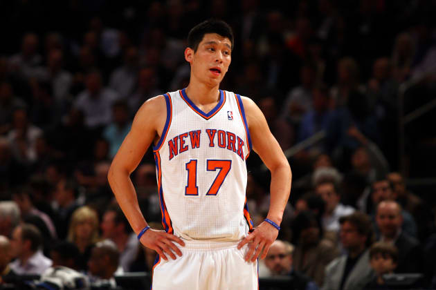 New York Knicks Jeremy Lin reacts in pain in the third quarter against the  Atlanta Hawks at Madison Square Garden in New York City on February 22,  2012. The Knicks defeated the