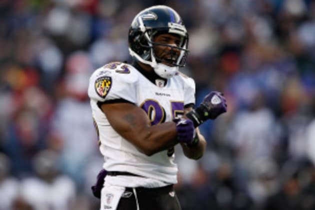 Baltimore Ravens' Derrick Mason prior to the start of an NFL