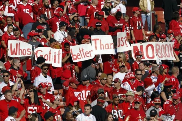 Red wave of S.F. 49ers fans pours into Los Angeles, chanting 'Beat