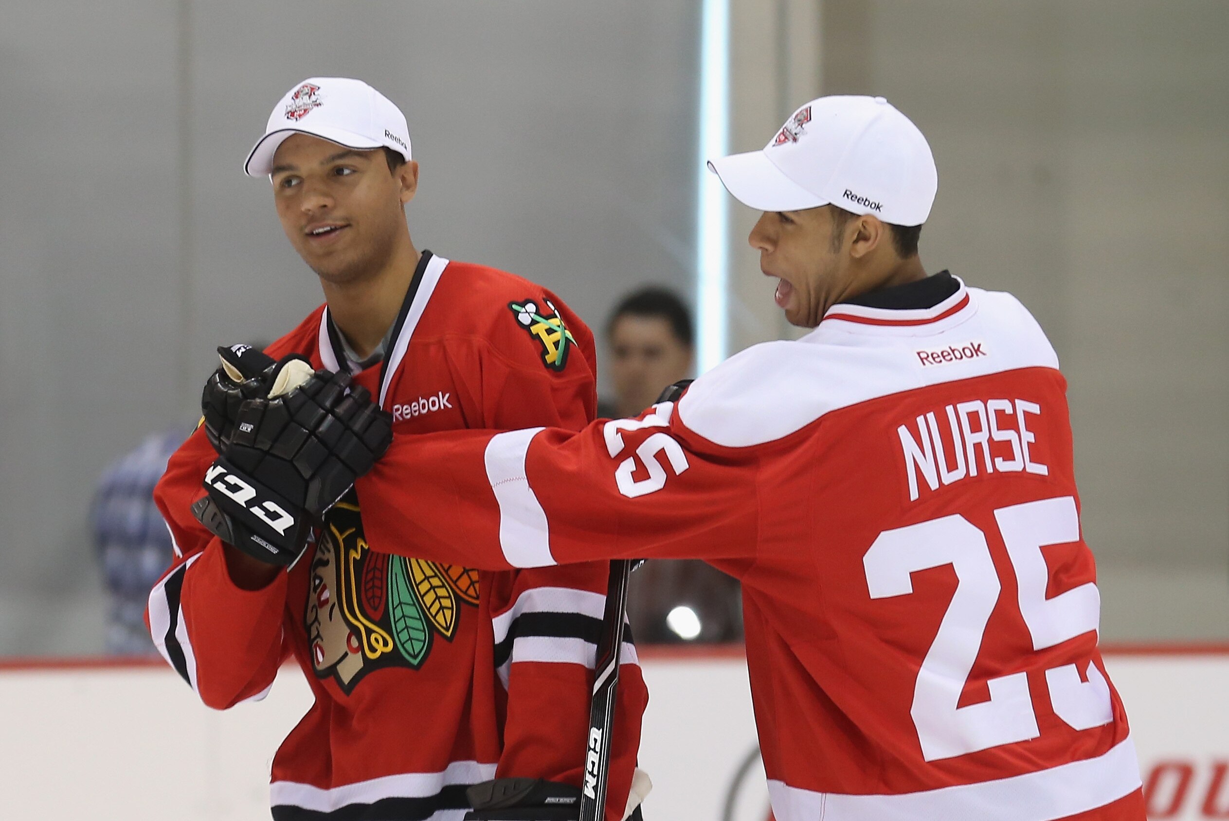 Defenders Seth Jones and Darnell Nurse 
