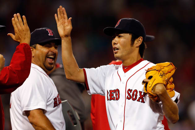 Red Sox reliever Koji Uehara gives the best high fives