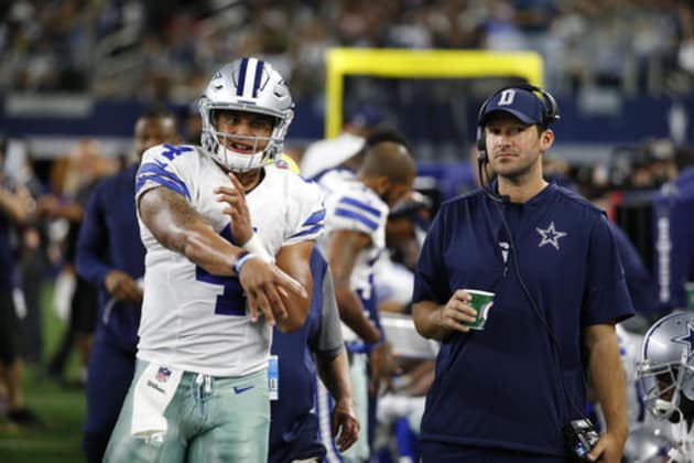 Tony Romo gave an emotional 6-minute speech on his own struggles and how  Dak Prescott has 'earned the right' to be the Cowboys' starting quarterback