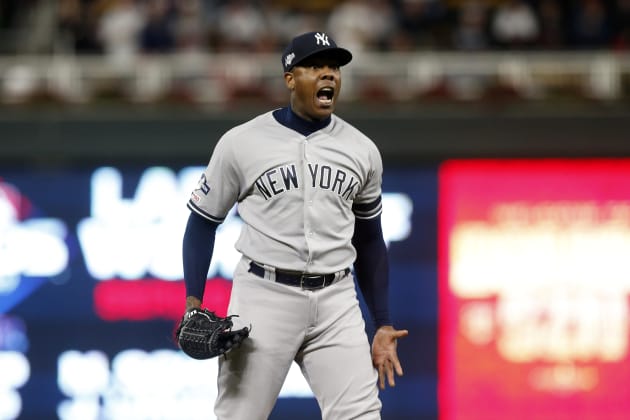 Yankees' Aroldis Chapman Injured Pitching Hand on Bottle During ALDS  Celebration, News, Scores, Highlights, Stats, and Rumors