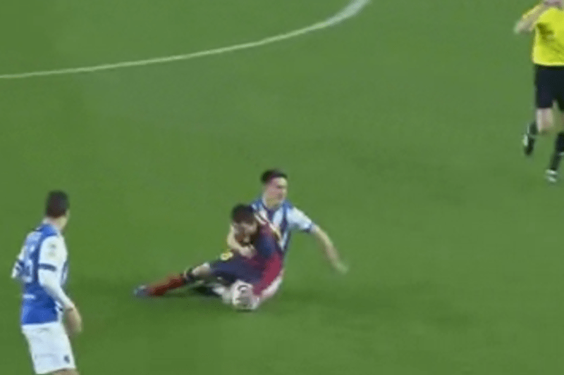 Gif Barcelona S Lionel Messi Tackled Rugby Style Against Real Sociedad Bleacher Report Latest News Videos And Highlights