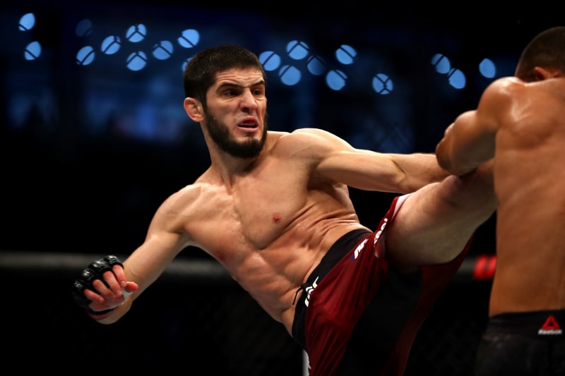 ABU DHABI, UNITED ARAB EMIRATES - SEPTEMBER 07: Islam Makhachev of Russia compete against Davi Ramos of Brazil in their Lightweight Bout
during the UFC 242 event at The Arena on September 07, 2019 in Abu Dhabi, United Arab Emirates. (Photo by Francois Nel/Getty Images)