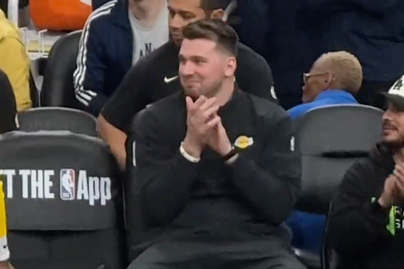 Luka's Reaction to Dunk on Lakers Bench