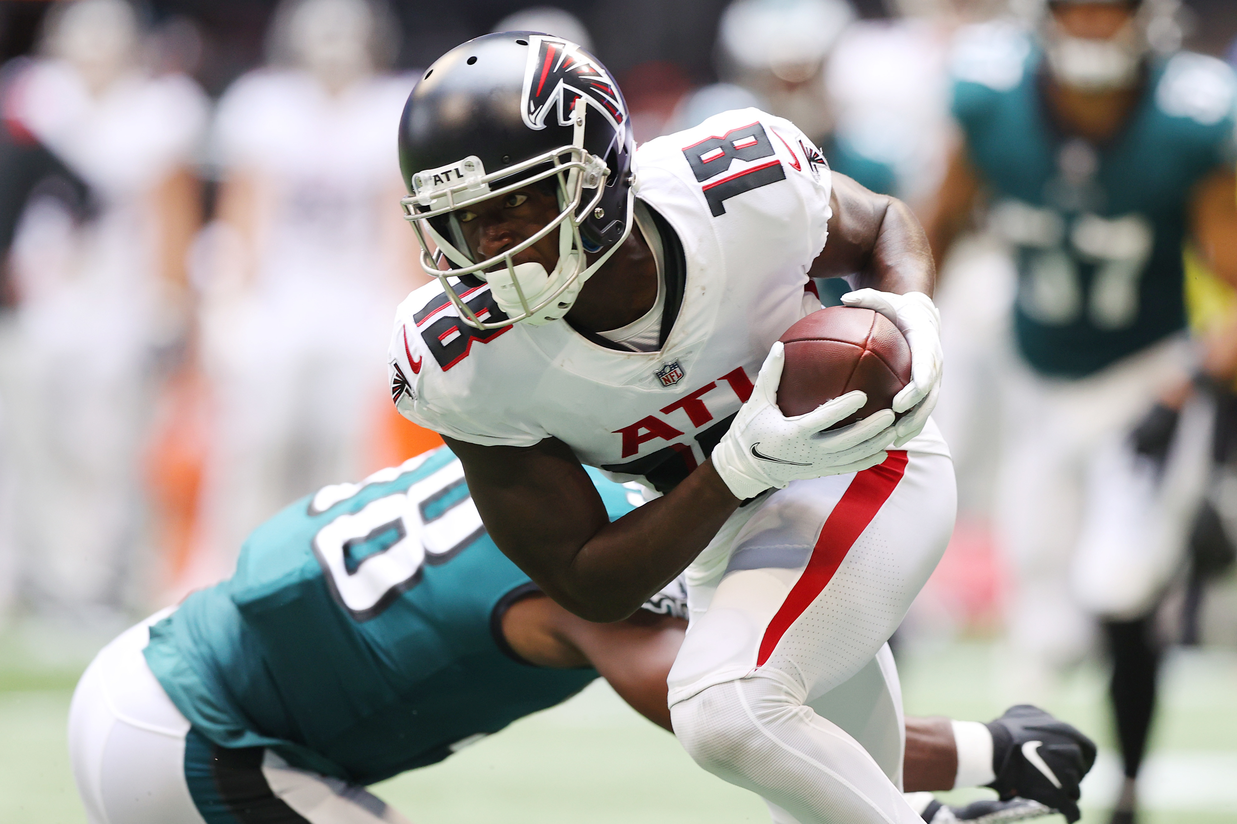 Falcons receivers Julio Jones, Calvin Ridley practice toe drag catches