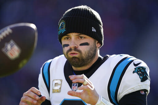 Panthers' Baker Mayfield goes viral for headbutting teammates without helmet  after victory over Falcons