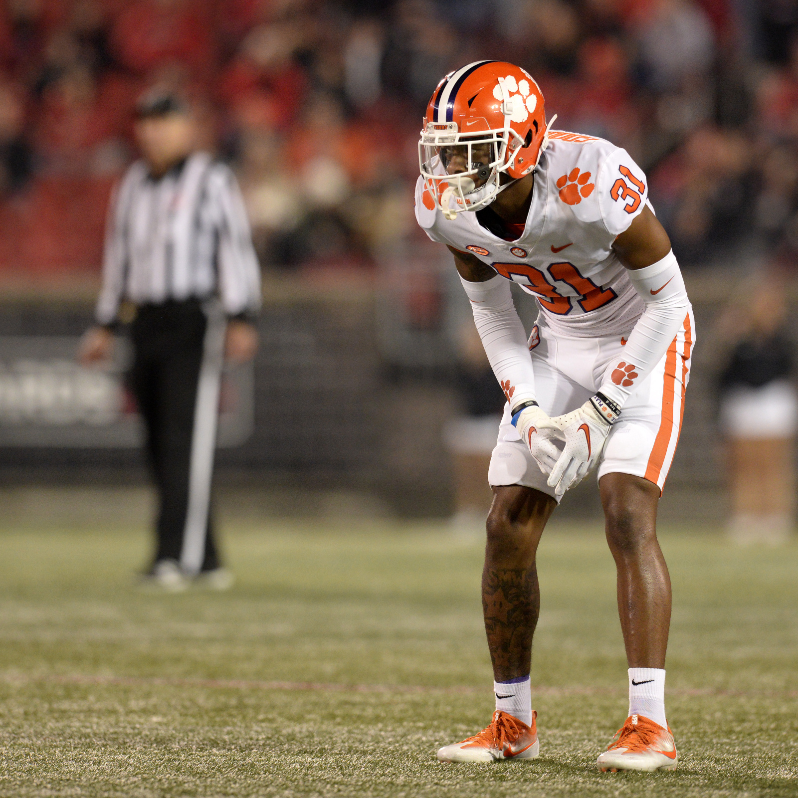 Clemson defensive back Mario Goodrich skips combine drills after