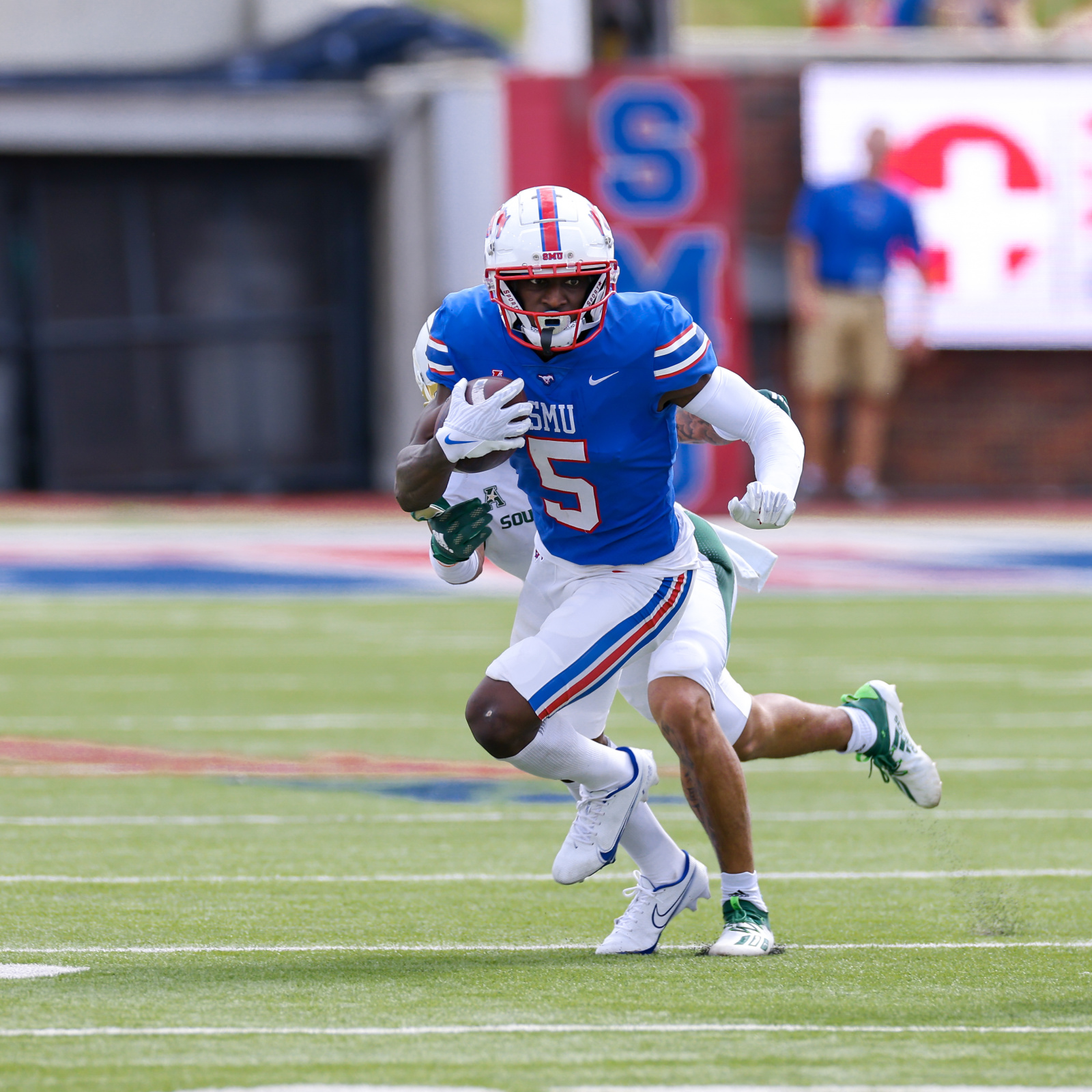 SMU wide receiver Danny Gray runs a route against Navy during the