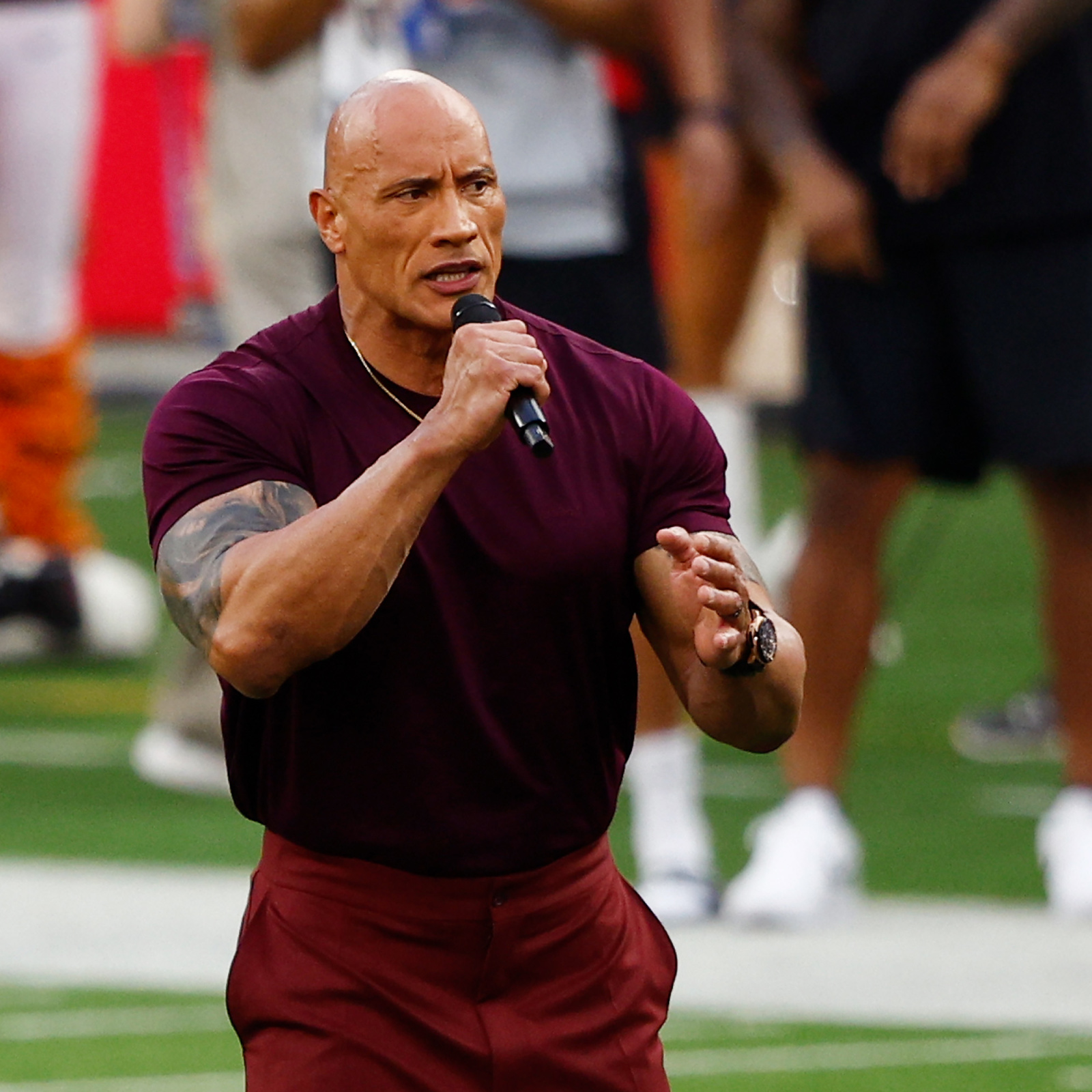 The Rock Kicks off Super Bowl 2022 With Pre-Game Speech