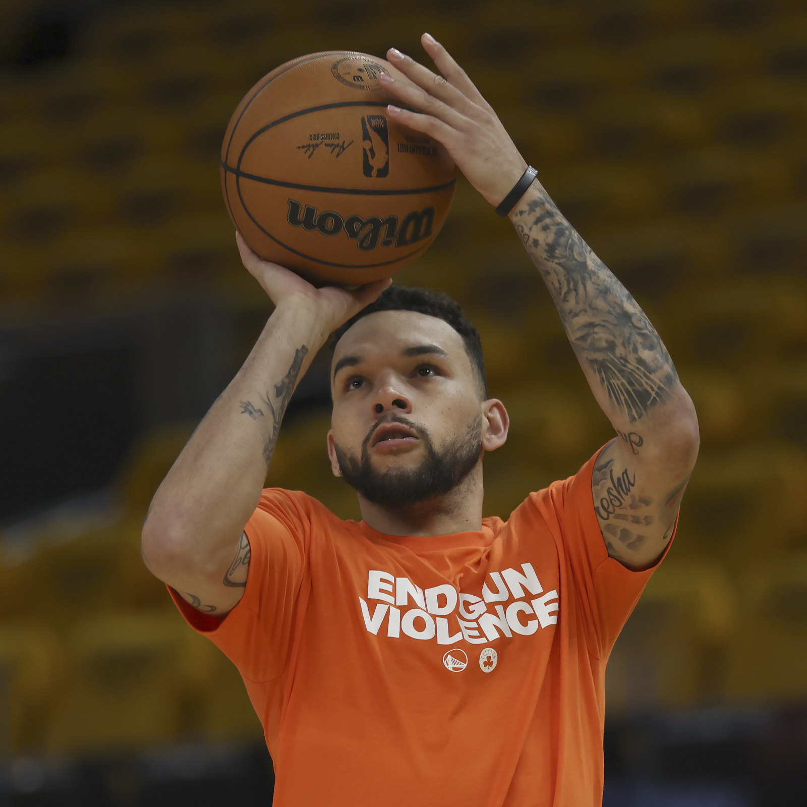 Warriors, Celtics wear 'End Gun Violence' shirts before NBA Finals game