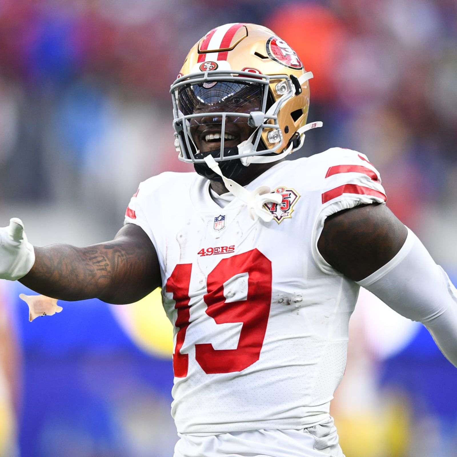 Philadelphia, United States. 28th Jan, 2023. San Francisco 49ers linebacker  Dre Greenlaw (57) tries to bring down Philadelphia Eagles running back  Boston Scott (35) after a reception in the second quarter in