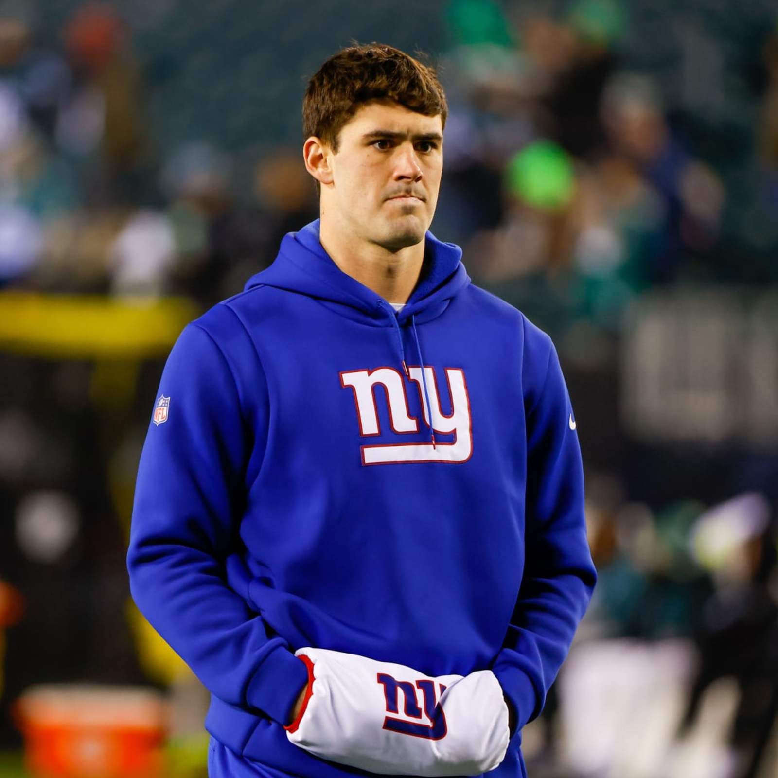 Quarterback Daniel Jones of the New York Giants hits the ground