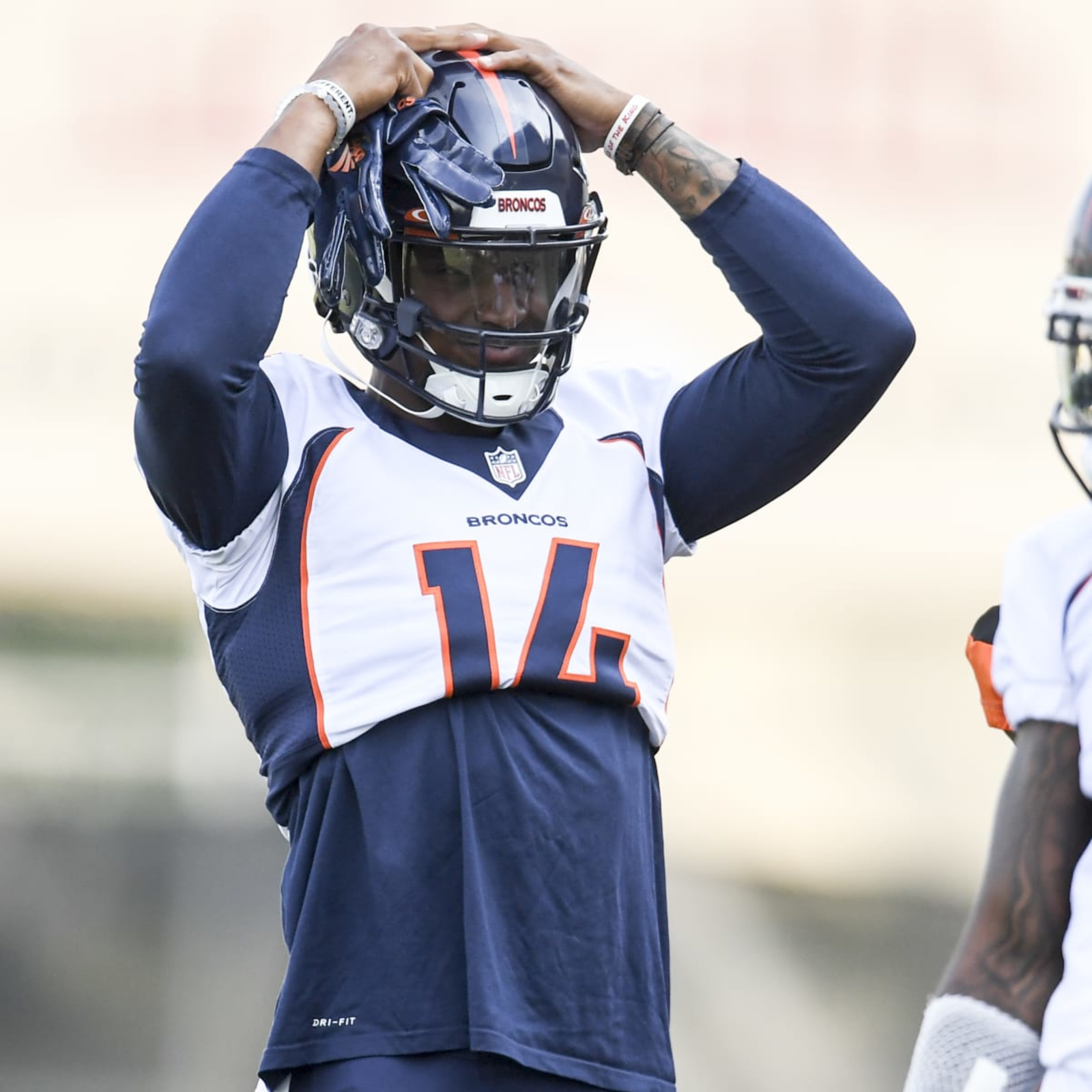 Courtland Sutton of the Denver Broncos lines up on offense against