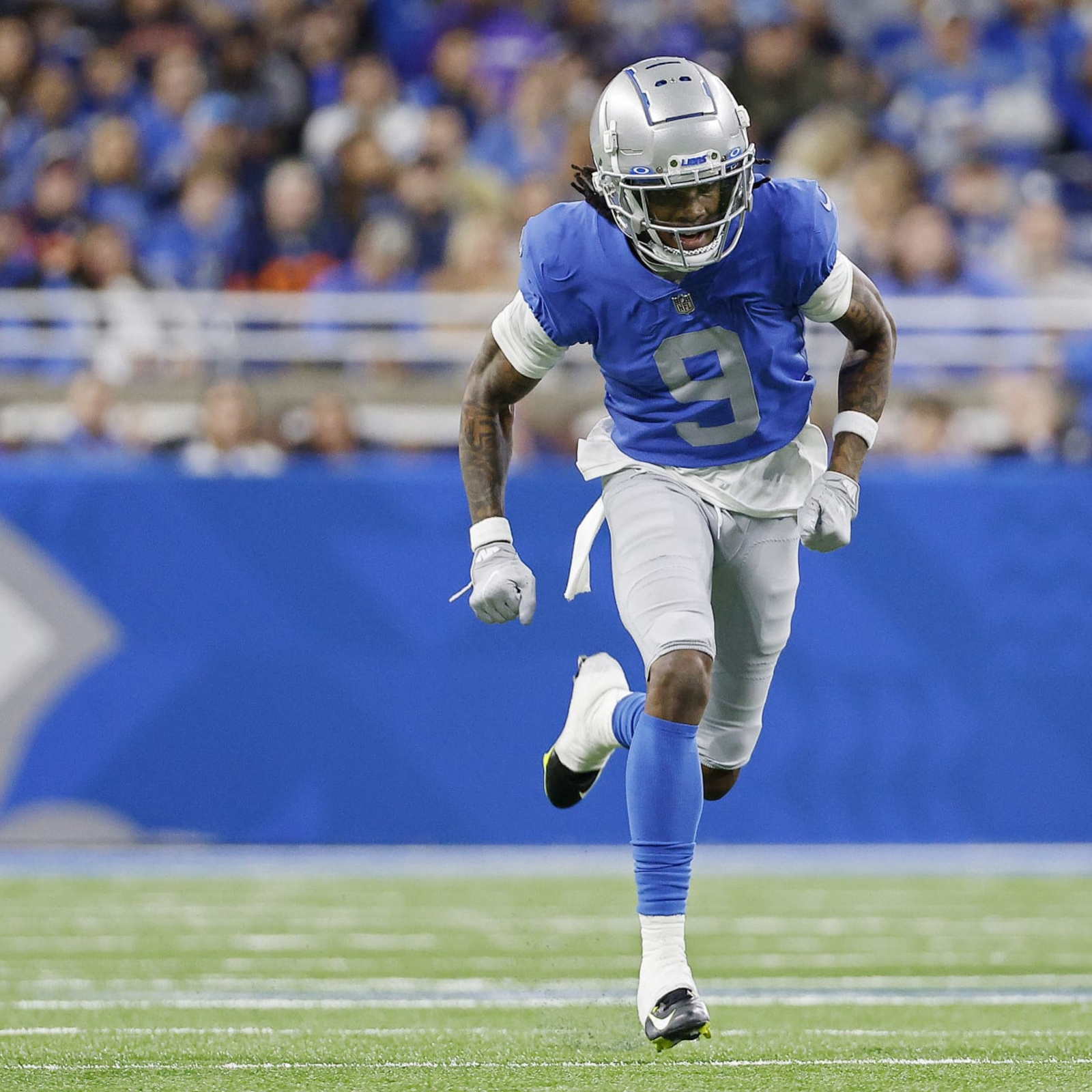 New York Jets cornerback D.J. Reed (4) breaks up a pass intended for  Detroit Lions wide receiver Jameson Williams (9) during a NFL game on  Sunday, Dec. 18, 2022 in East Rutherford