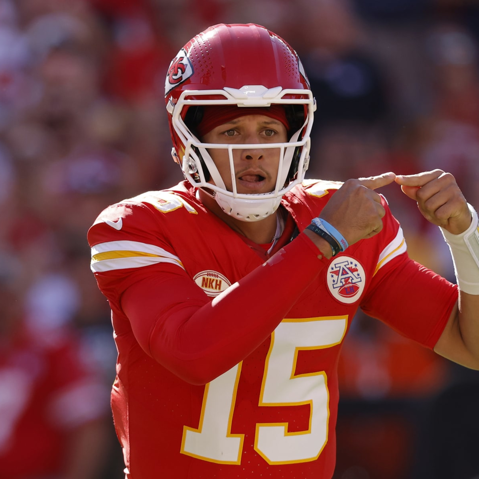 Kansas City Chiefs quarterback Patrick Mahomes jokes around for