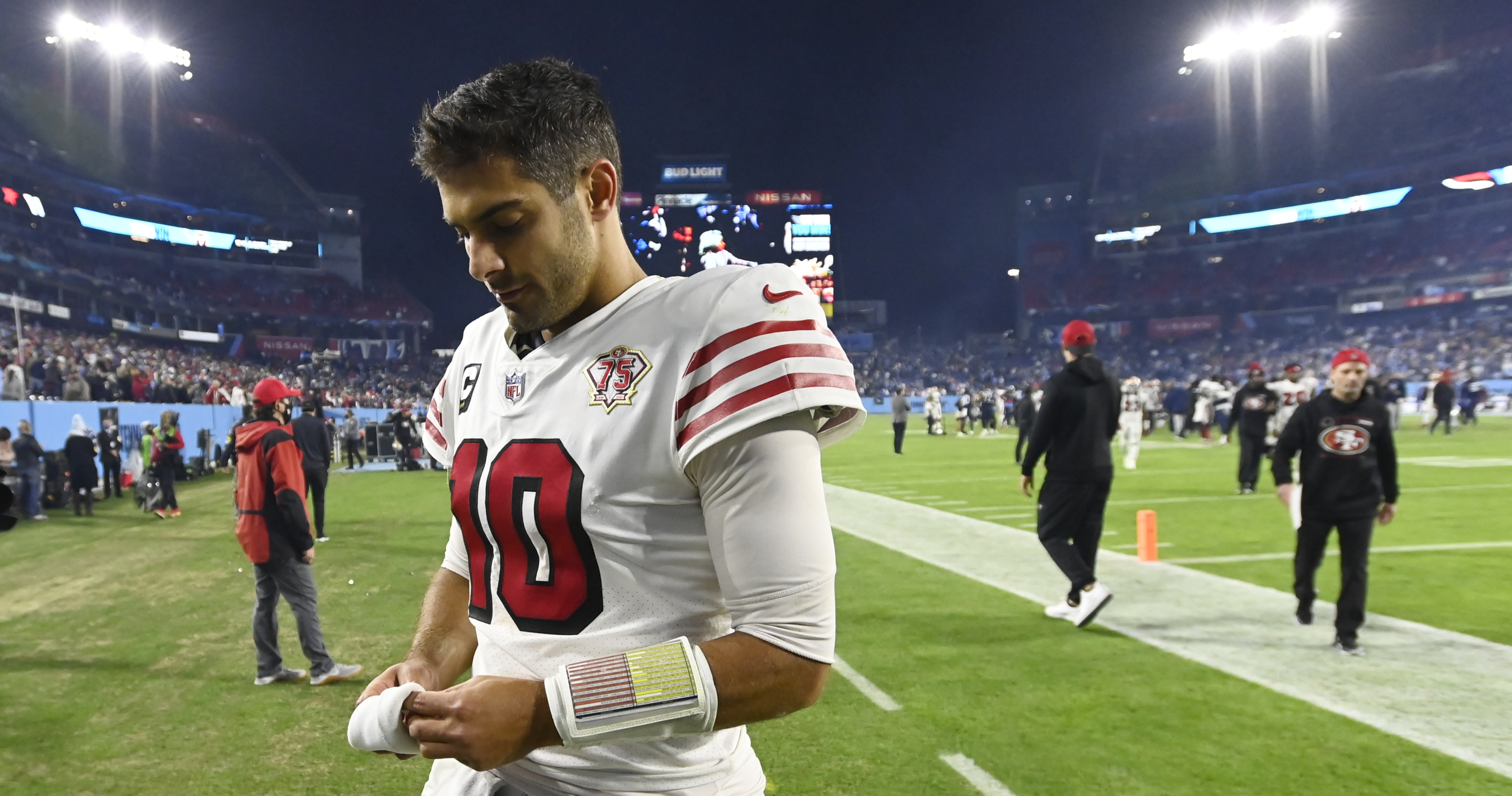 49ers' Kyle Shanahan: Jimmy Garoppolo's 2 INTs Vs. Titans 'Not All On ...