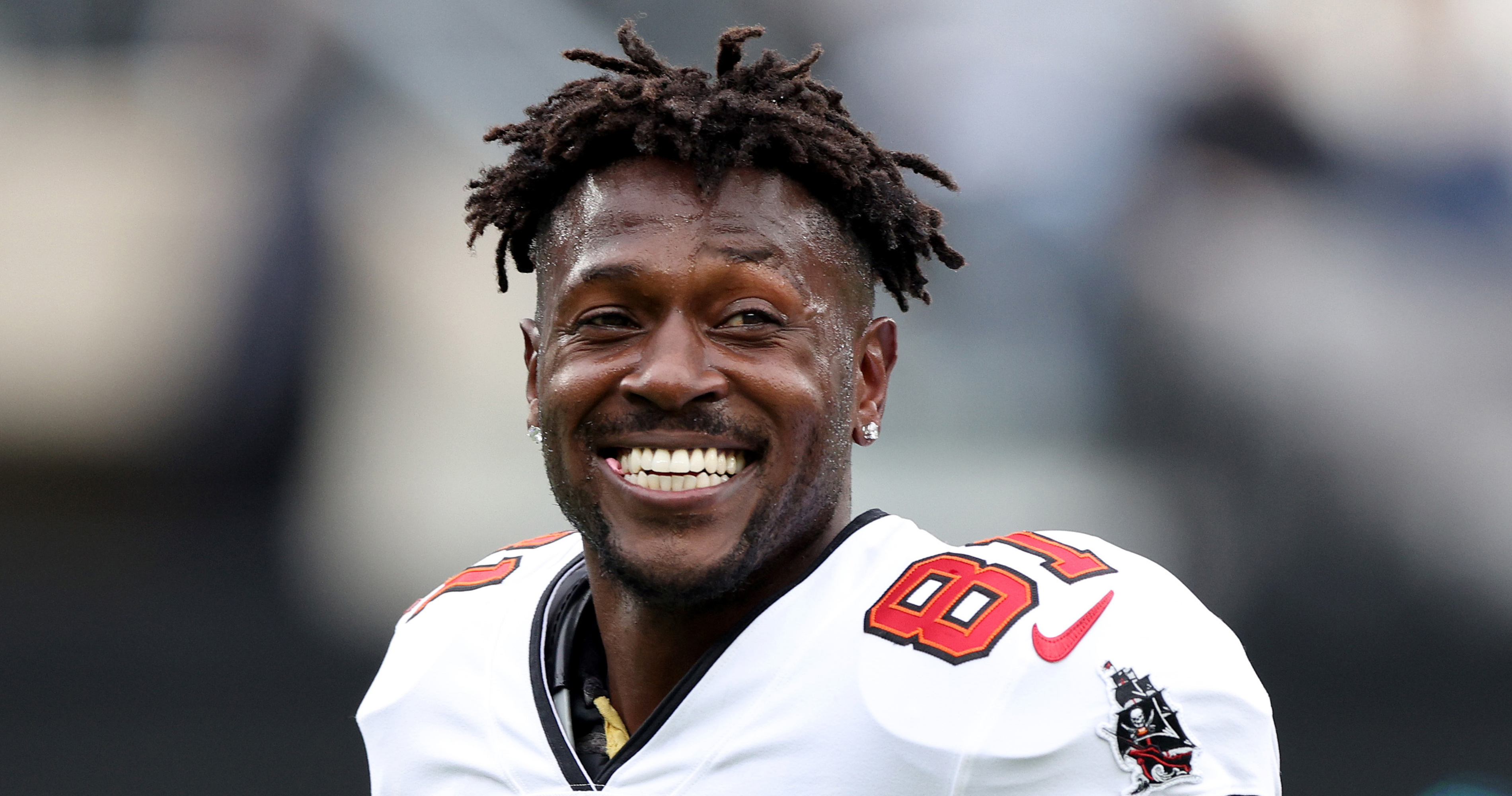 Antonio Brown of the Tampa Bay Buccaneers reacts during the first