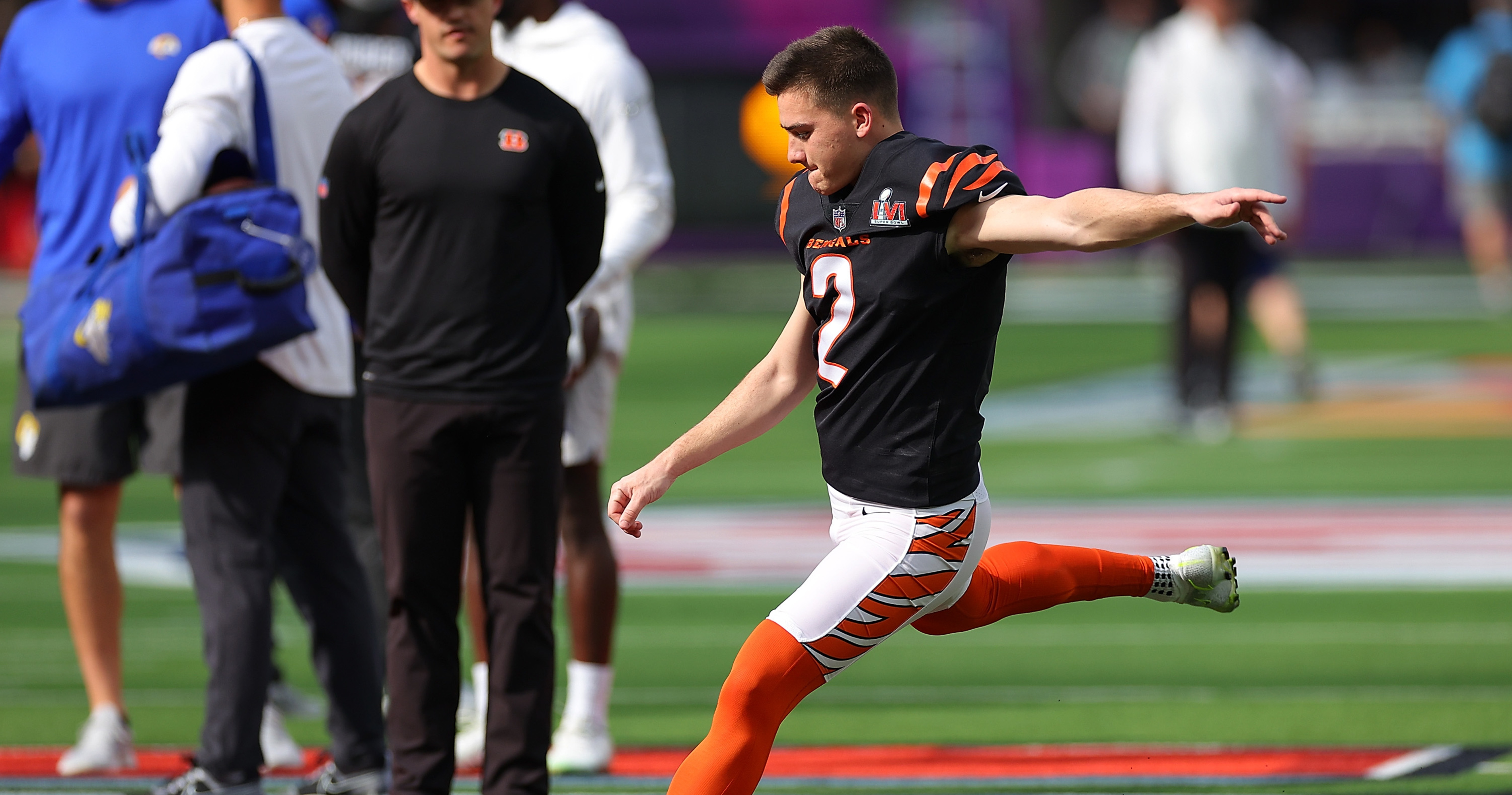 Bengals' Evan McPherson stays on field to watch Super Bowl halftime show