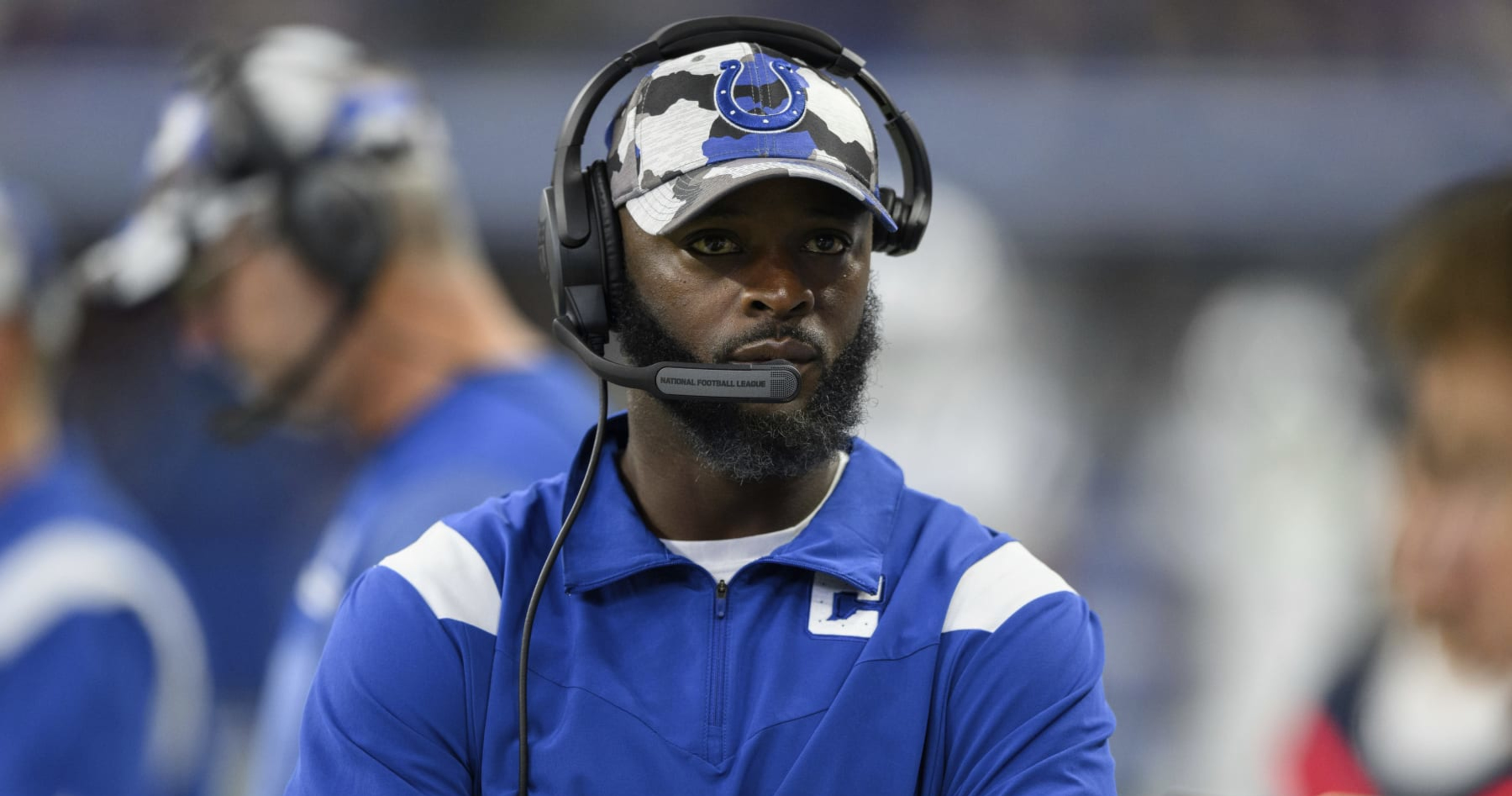 Indianapolis, Indiana, USA. 30th Oct, 2022. Indianapolis Colts reeves coach  Reggie Wayne on the sidelines during NFL game against the Washington  Commanders in Indianapolis, Indiana. John Mersits/CSM/Alamy Live News Stock  Photo 