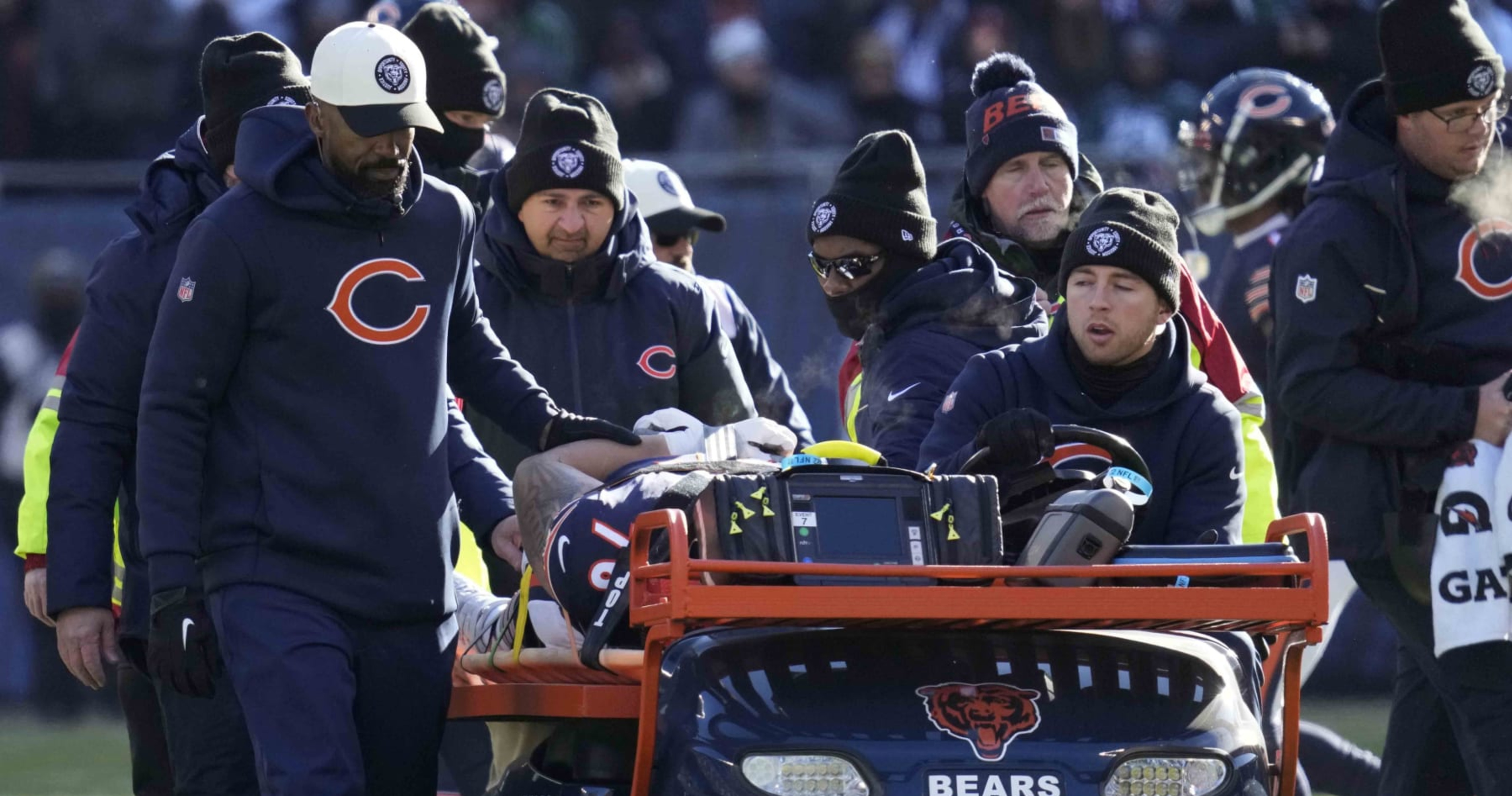 Teven Jenkins stretchered off field in scary moment vs. Eagles