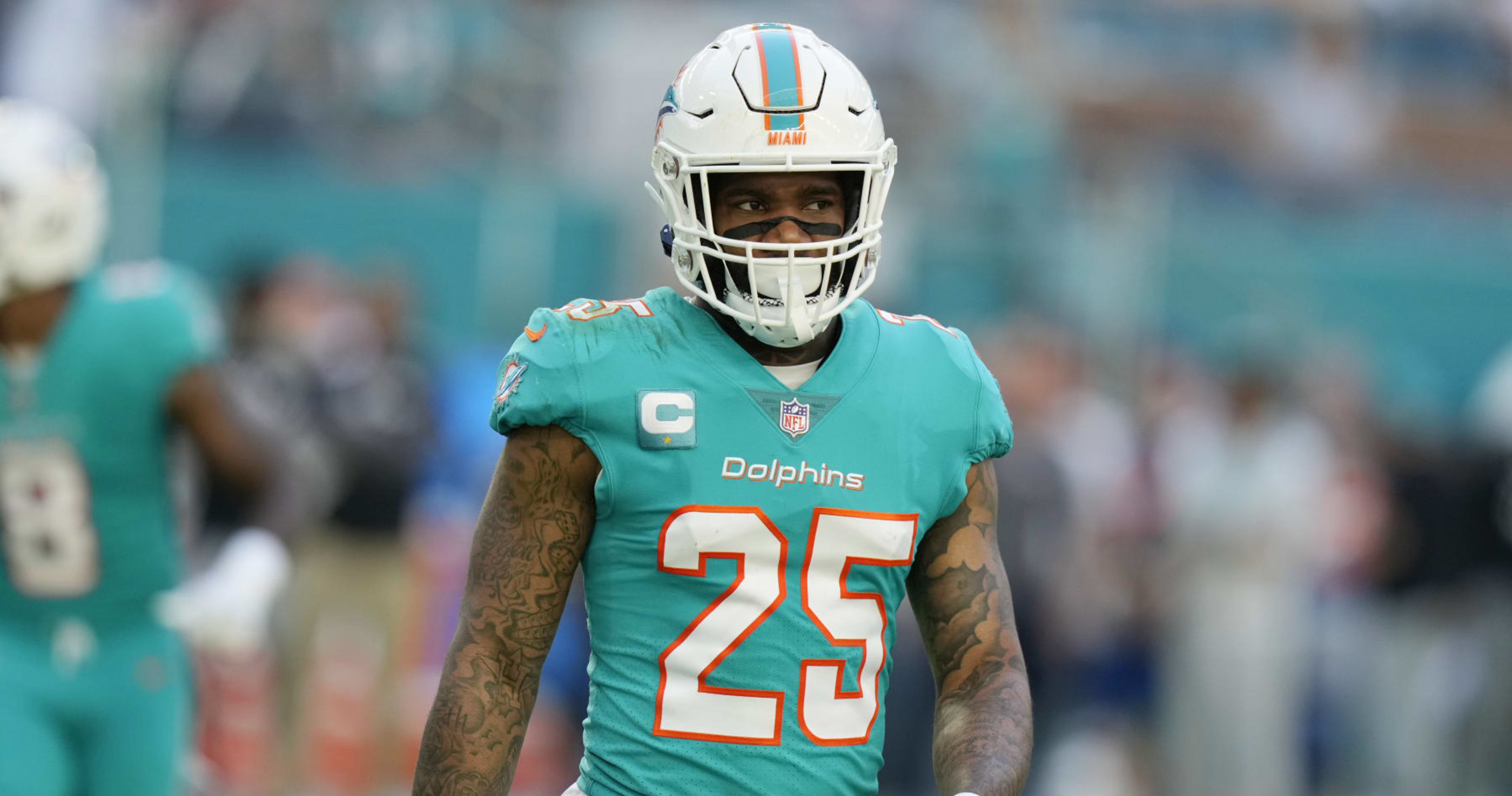 Miami Dolphins cornerback Xavien Howard (25) walks on the