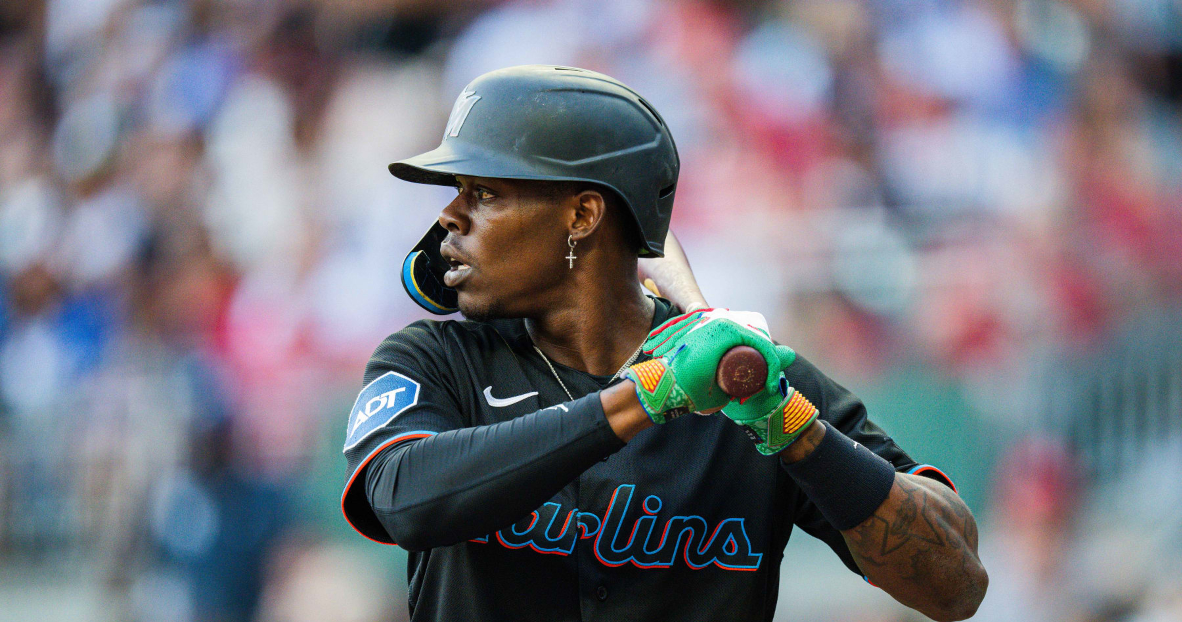 Jazz Chisholm Jr. #2 of the Miami Marlins in action against the