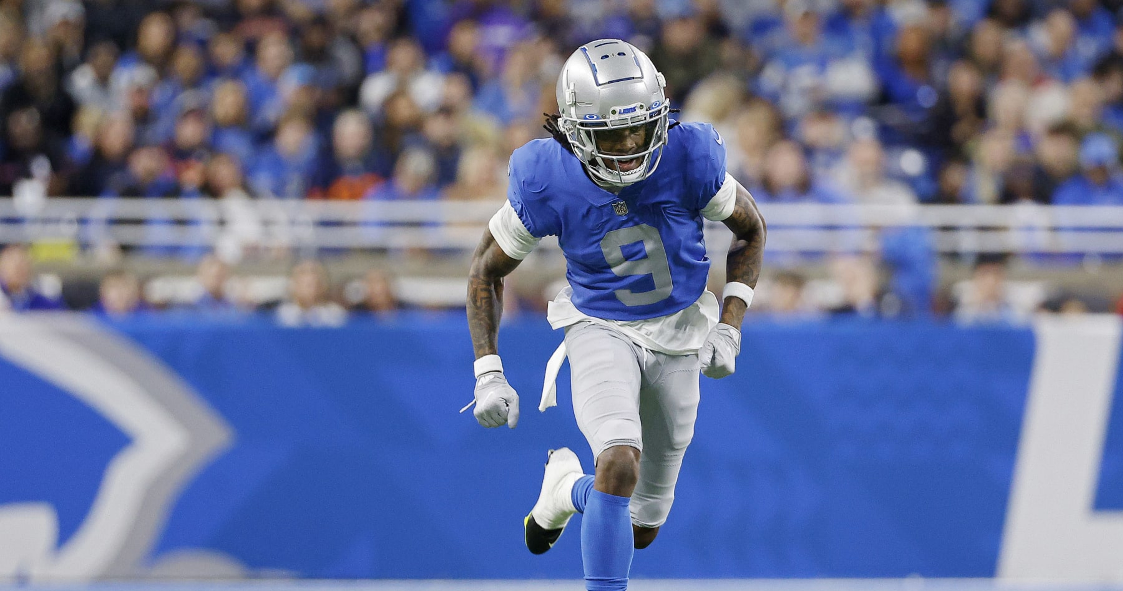 New York Jets cornerback D.J. Reed (4) breaks up a pass intended for  Detroit Lions wide receiver Jameson Williams (9) during a NFL game on  Sunday, Dec. 18, 2022 in East Rutherford