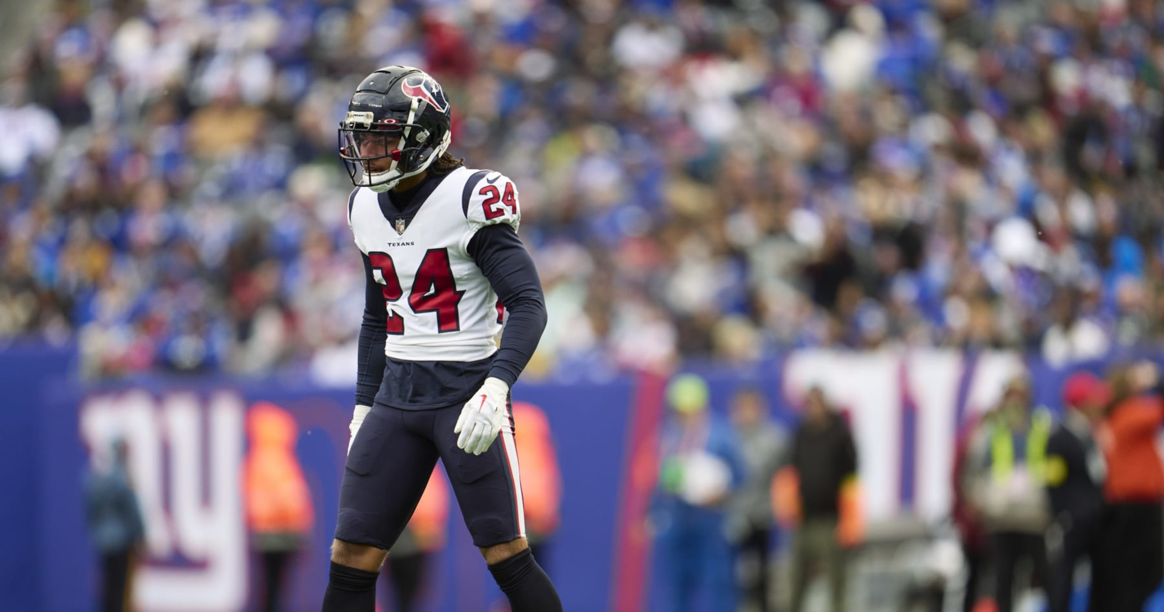 Houston Texans cornerback Derek Stingley Jr. (24) takes a selfie