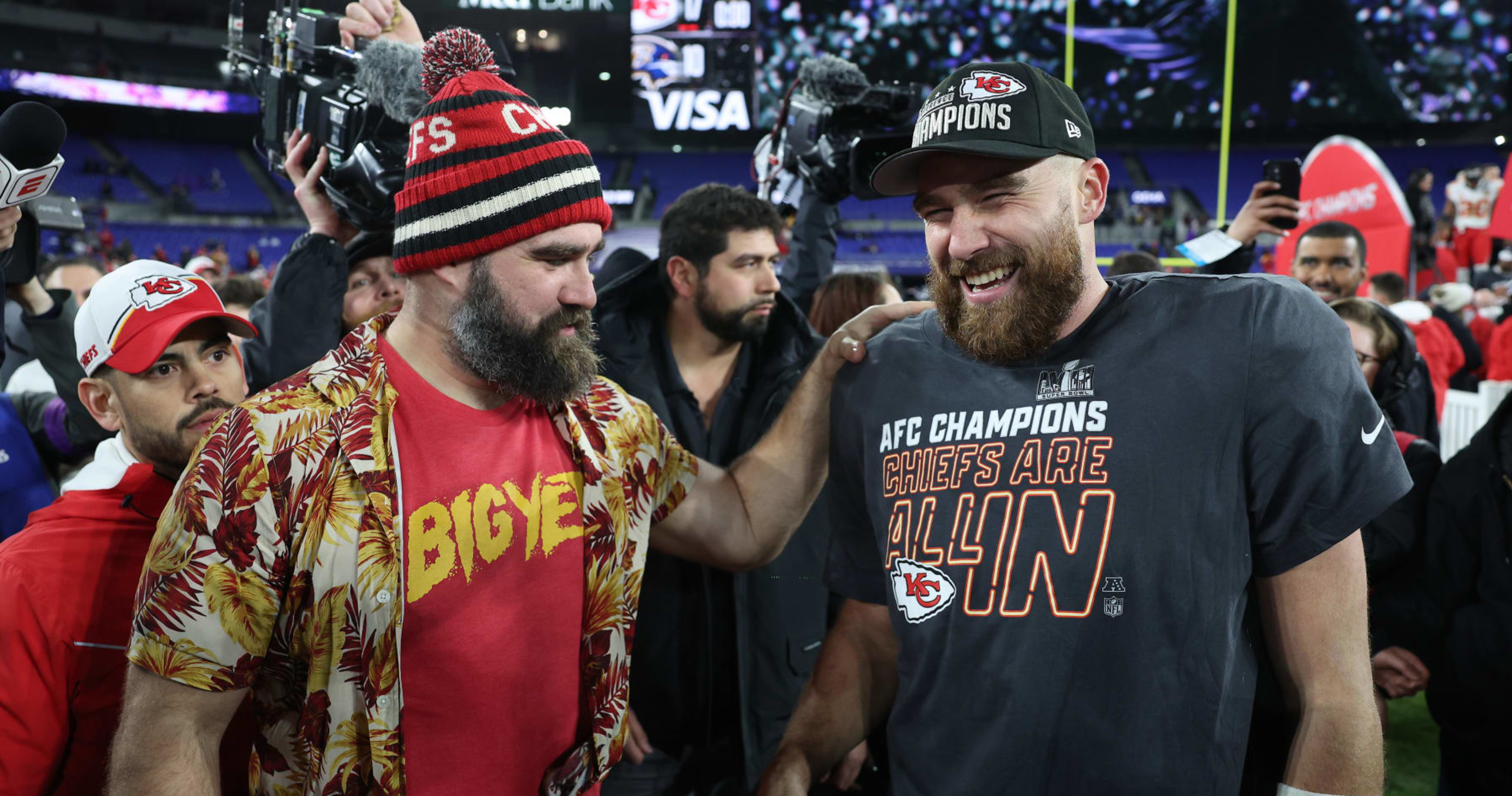 Video: Jason Kelce Wears Chiefs Overalls to Support Travis Kelce at ...