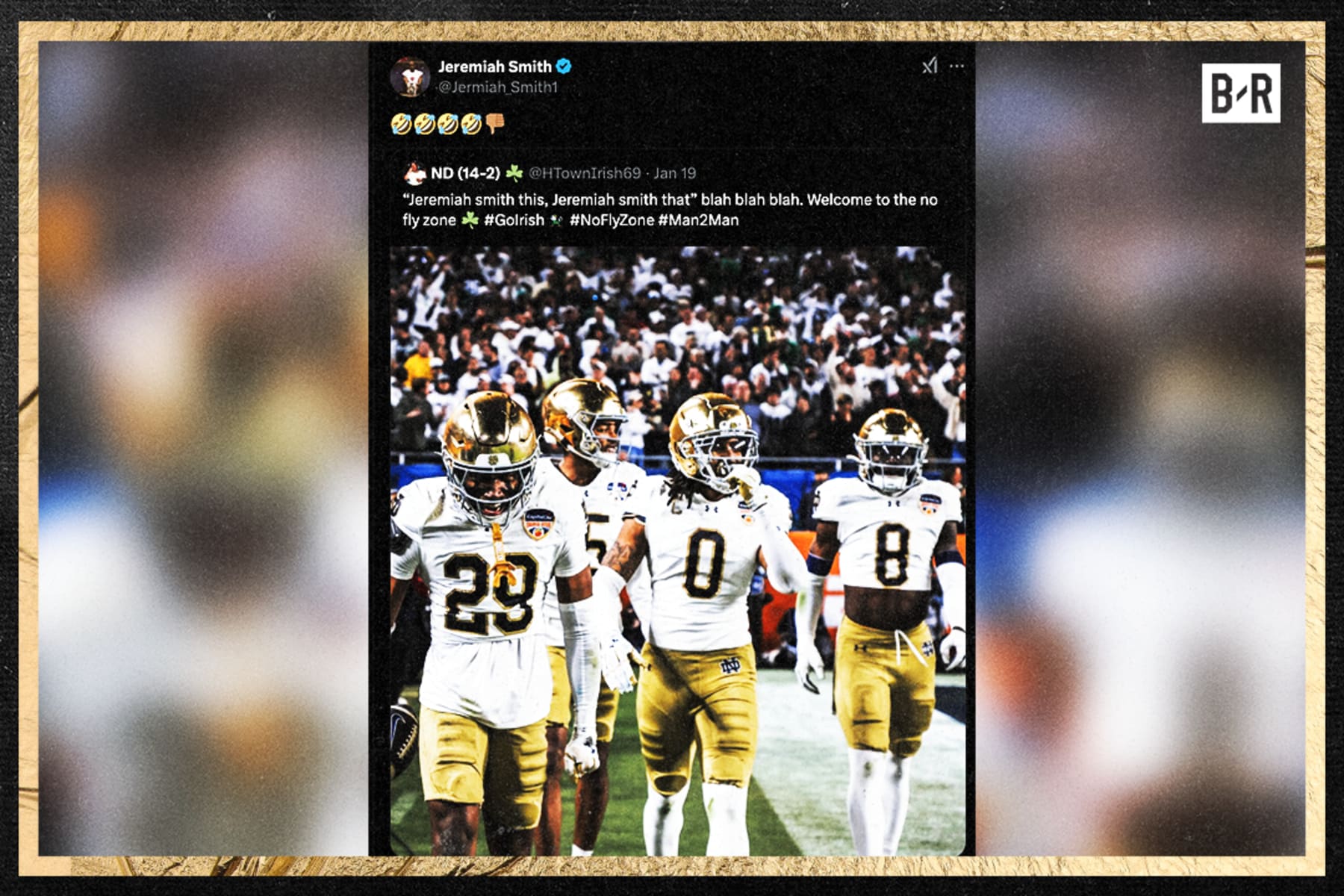 Jeremiah Smith trollt die Warnung eines Fan-Accounts von Notre Dame ...