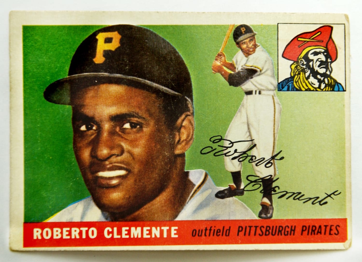 Roberto Clemente, Pirates, outfield, baseball card Greeting Card