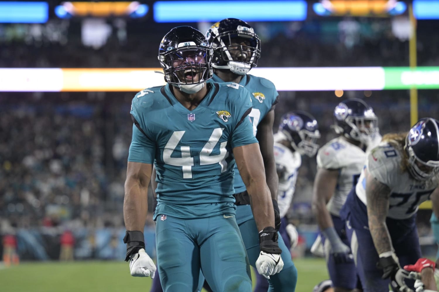 Jacksonville Jaguars safety Andre Cisco (5) warms up before an NFL football  game against the Tennessee Titans, Saturday, Jan. 7, 2023, in Jacksonville,  Fla. (AP Photo/John Raoux Stock Photo - Alamy