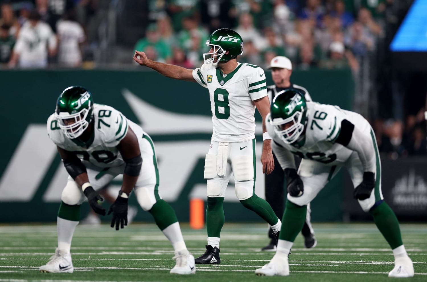 2023 New York Jets Captains - Aaron Rodgers, C.J. Mosley and Justin Hardee