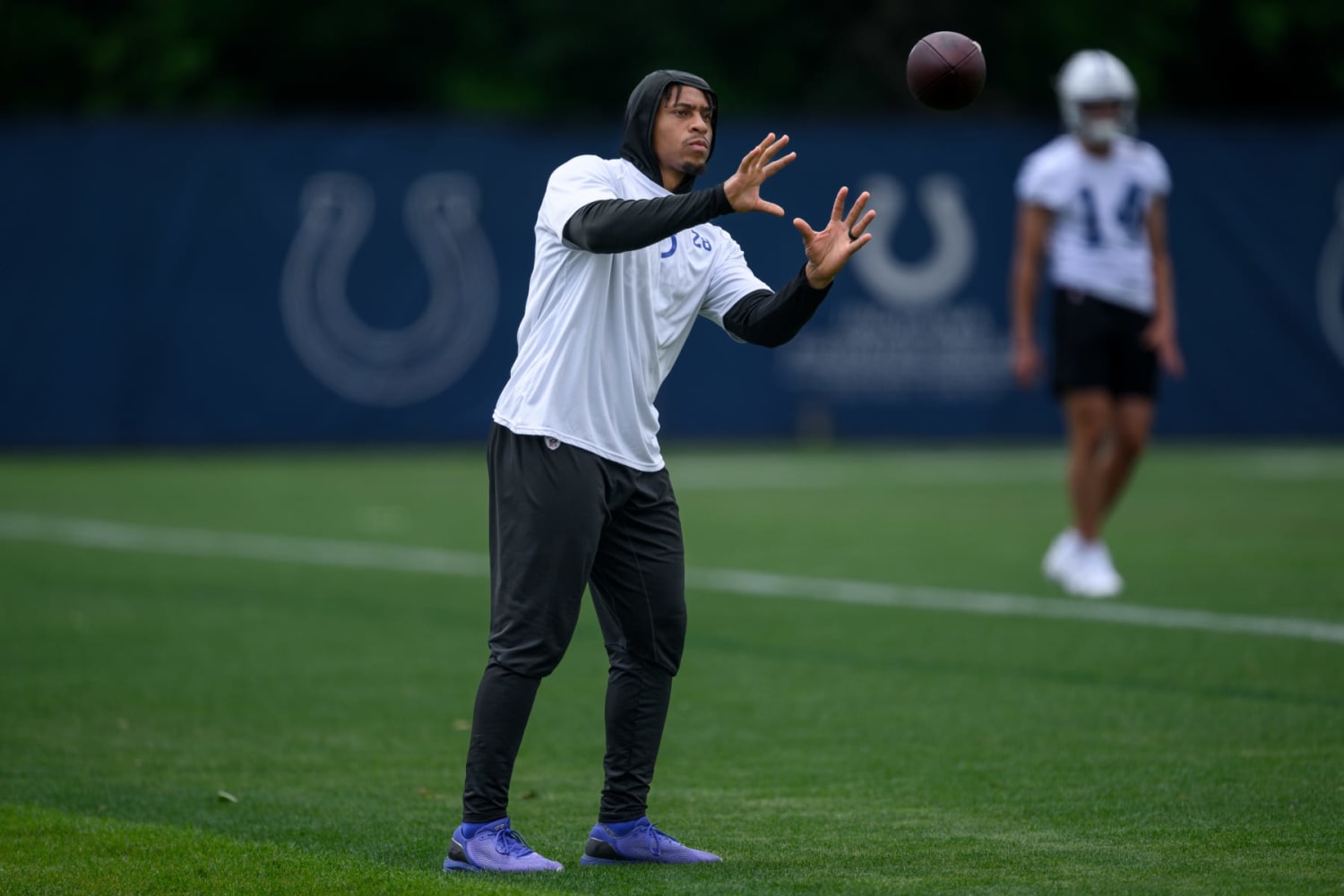 FILE - Indianapolis Colts cornerback Isaiah Rodgers (34) looks on during an NFL  football game, Sunday, Nov. 6, 2022, in Foxborough, Mass. The NFL suspended  three players indefinitely Thursday, June 29, 2023