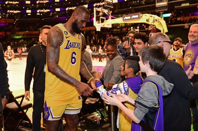 Lebron wearing hot sale lakers shorts