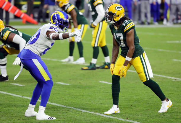 Las Vegas Raiders wide receiver Davante Adams, left, makes a catch as Los  Angeles Rams cornerback Jalen Ramsey defends during the first half of an NFL  football game Thursday, Dec. 8, 2022