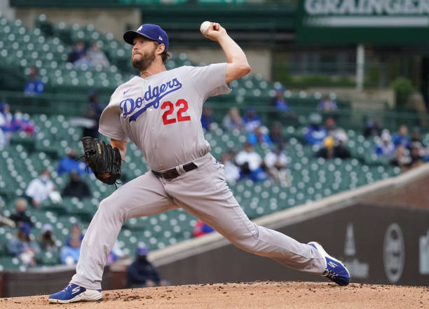 CHICAGO, ILLINOIS - MAY 04: Clayton Kershaw #22 of the Los Angeles Dodgers throws a pitch during the first inning of game one of a doubleheader against the Chicago Cubs at Wrigley Field on May 04, 2021 in Chicago, Illinois. (Photo by Nuccio DiNuzzo/Getty Images)