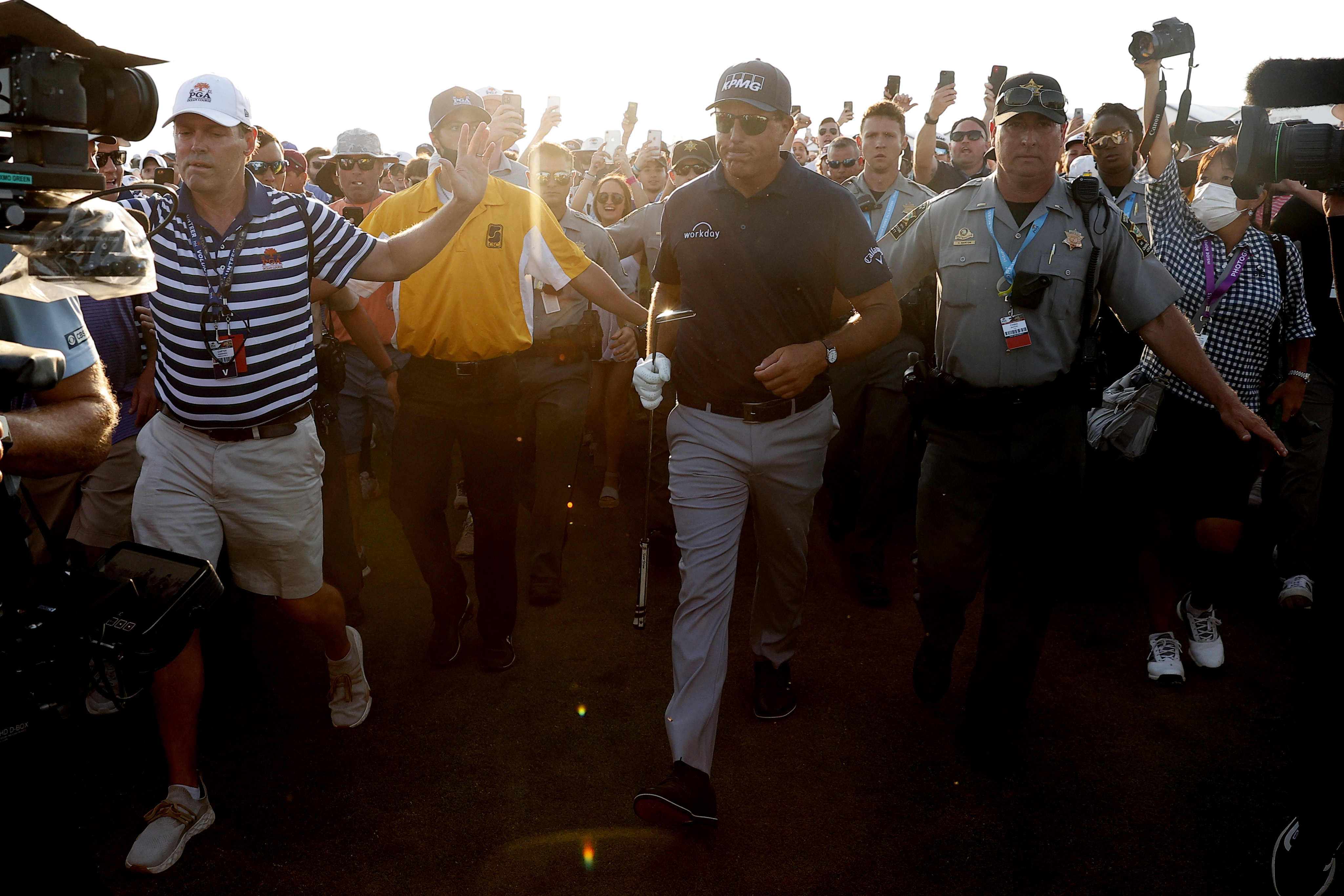 KIAWAH ISLAND, SOUTH CAROLINA - MAY 23: Phil Mickelson of the United States leaves the 18th green after winning during the final round of the 2021 PGA Championship held at the Ocean Course of Kiawah Island Golf Resort on May 23, 2021 in Kiawah Island, South Carolina. (Photo by Maddie Meyer/PGA of America/PGA of America via Getty Images)