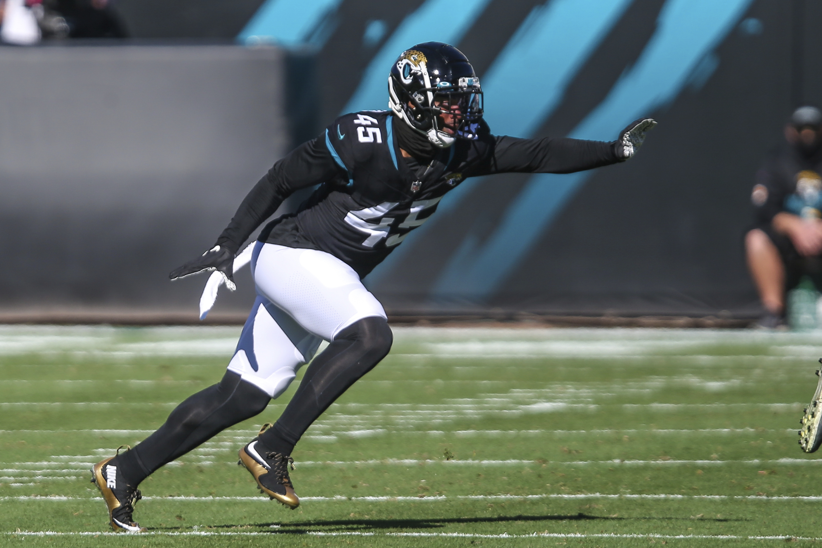 Jacksonville Jaguars linebacker K'Lavon Chaisson (45) in action during an  NFL football game against the