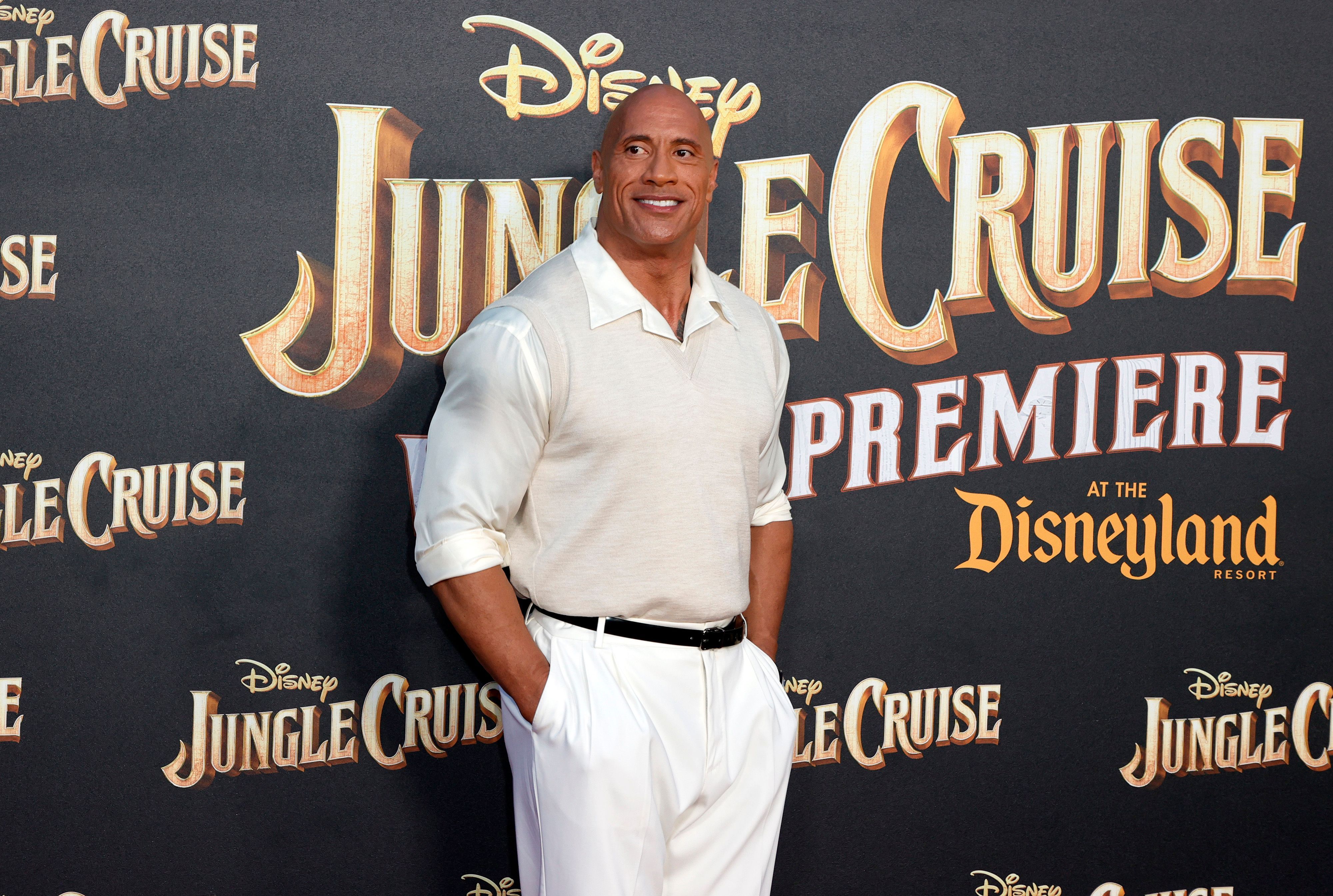 ANAHEIM, CALIFORNIA - JULY 24: Dwayne Johnson attends the World Premiere Of Disney's "Jungle Cruise" at Disneyland on July 24, 2021 in Anaheim, California. (Photo by Frazer Harrison/WireImage)