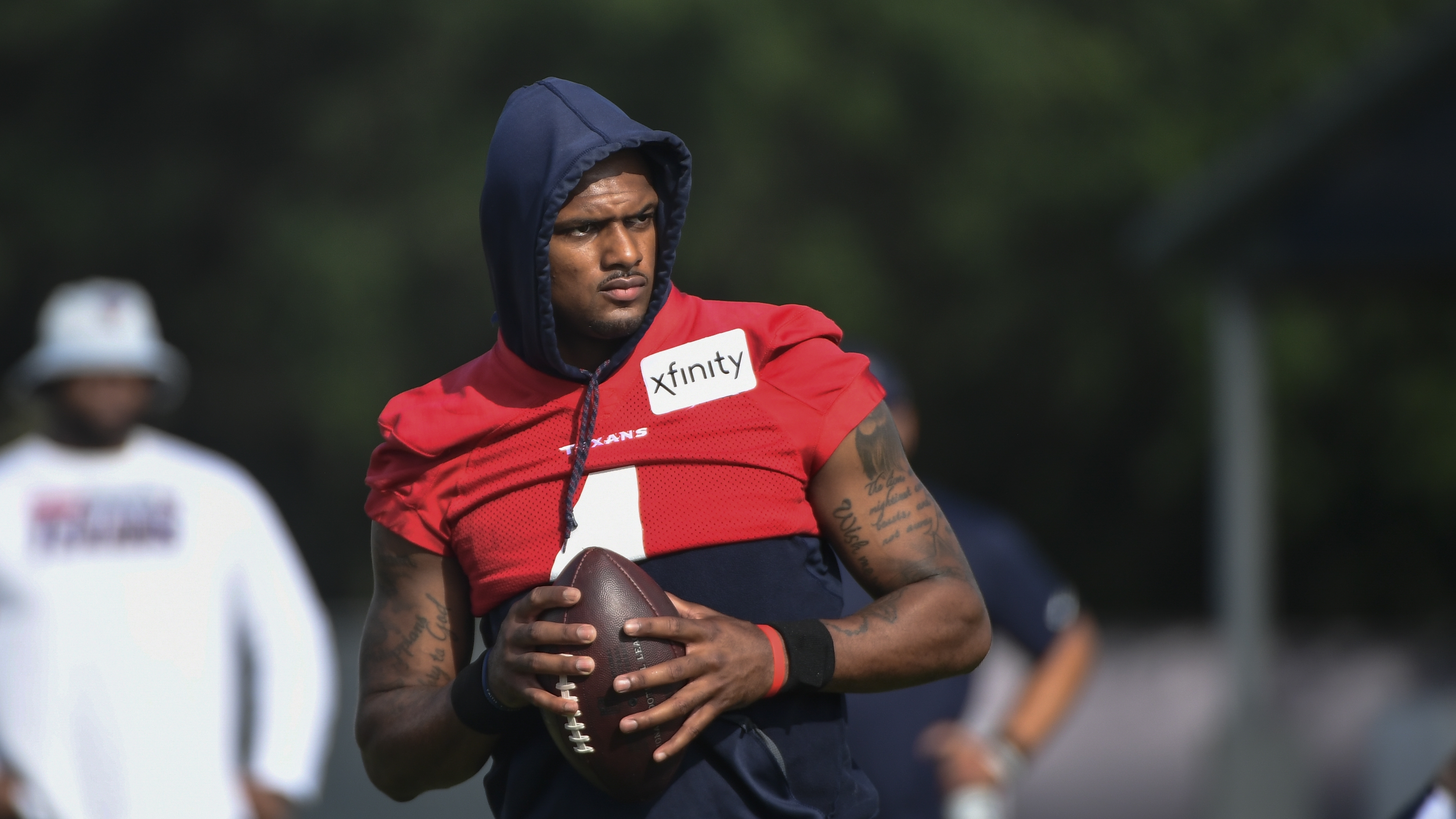 Texans quarterback Deshaun Watson (4) practices with the team during NFL football practice Monday, Aug. 2, 2021, in Houston. (AP Photo/Justin Rex)