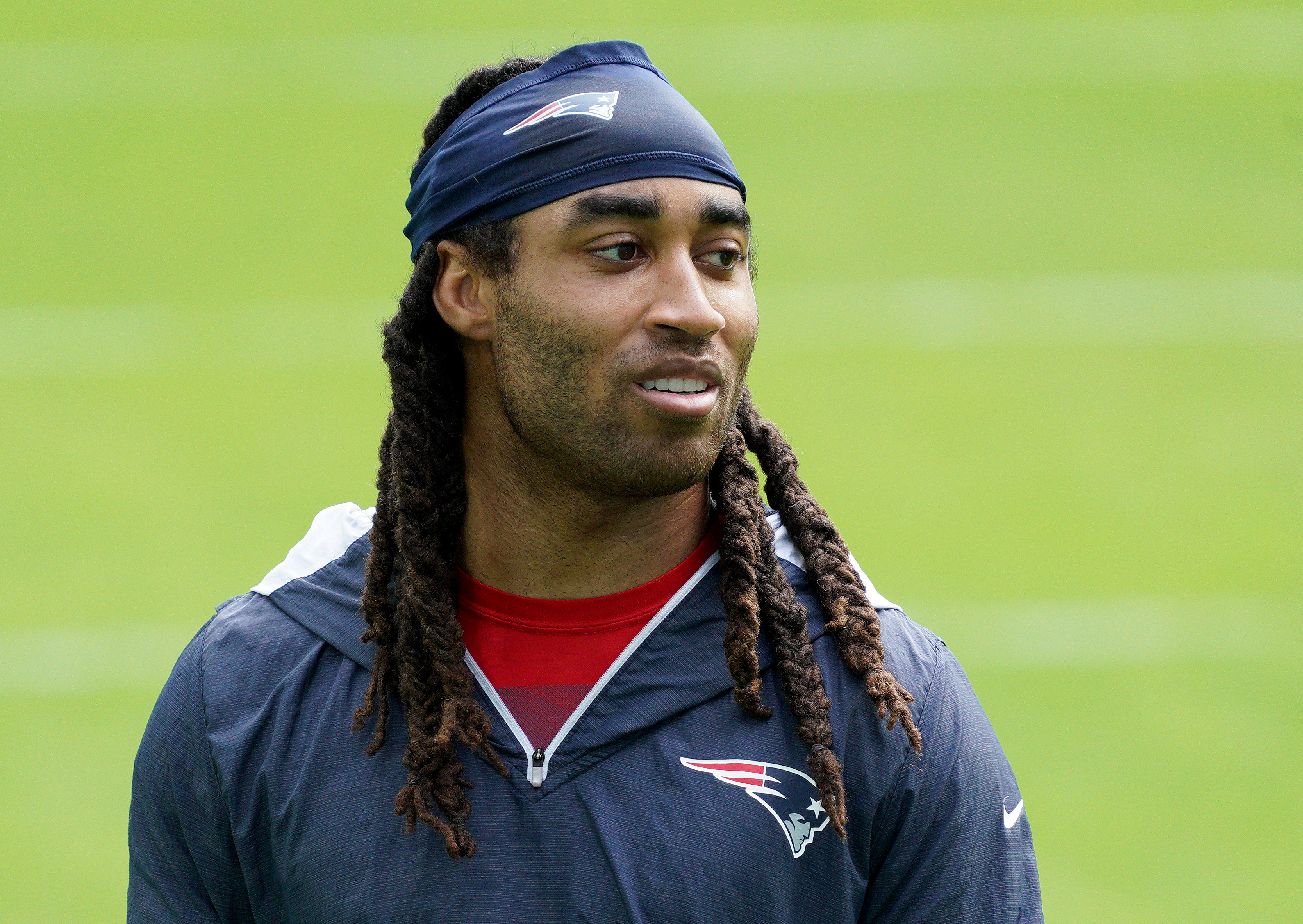 MIAMI GARDENS, FLORIDA - DECEMBER 20: Stephon Gilmore #24 of the New England Patriots looks on prior to the game against the Miami Dolphins at Hard Rock Stadium on December 20, 2020 in Miami Gardens, Florida. (Photo by Mark Brown/Getty Images)