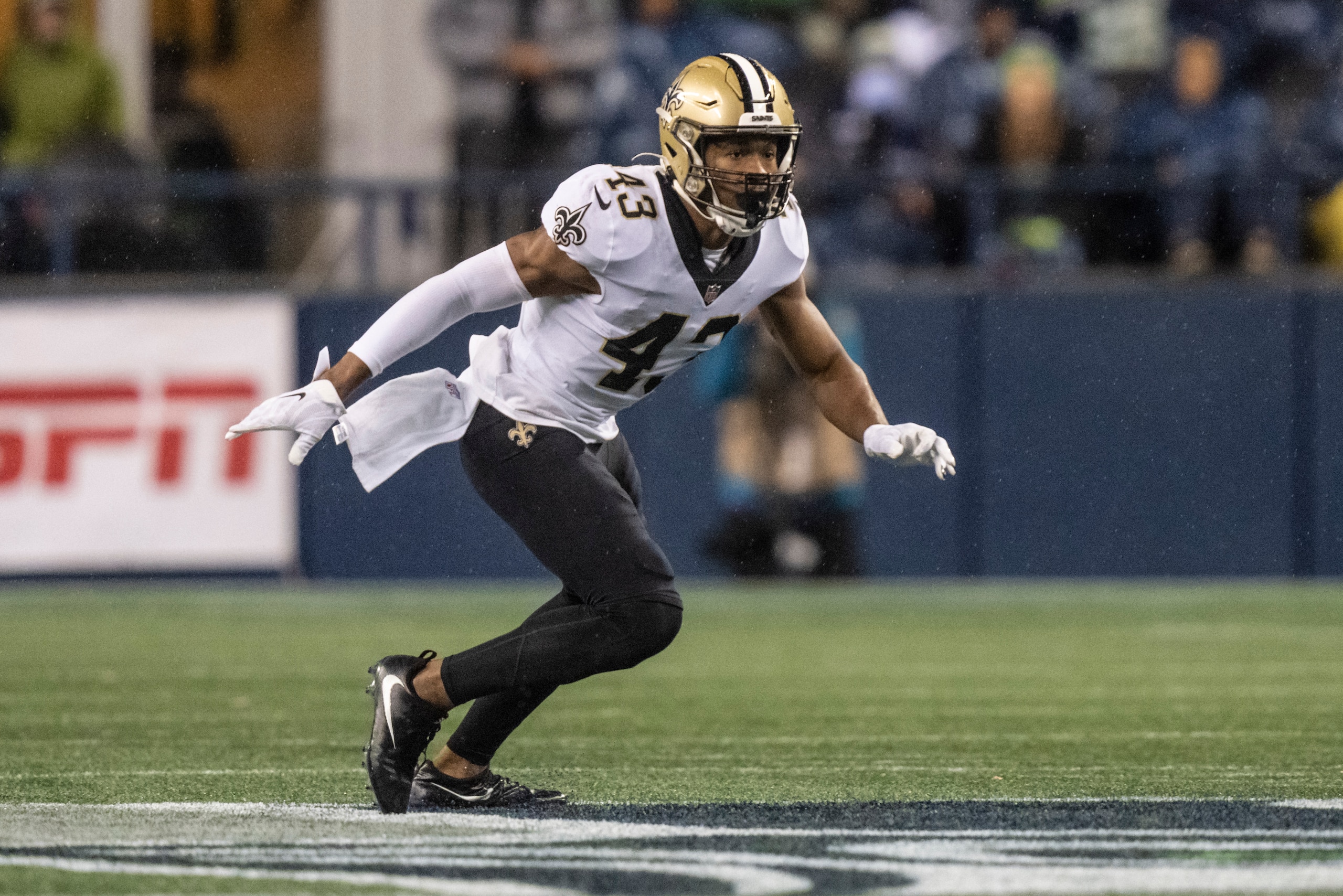 New Orleans Saints safety Marcus Williams is pictured during an NFL football game against the Seattle Seahawks, Monday, Oct. 25, 2021, in Seattle. The Saints won 13-10. (AP Photo/Stephen Brashear)
